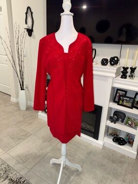Vintage Fashion Bug Red Embroidered Midi Dress Size 6